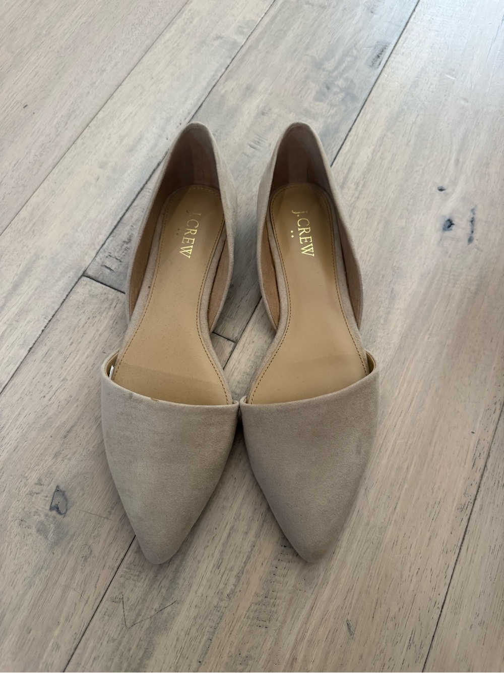 J. Crew Suede Pointed D'Orsay Flats in Taupe